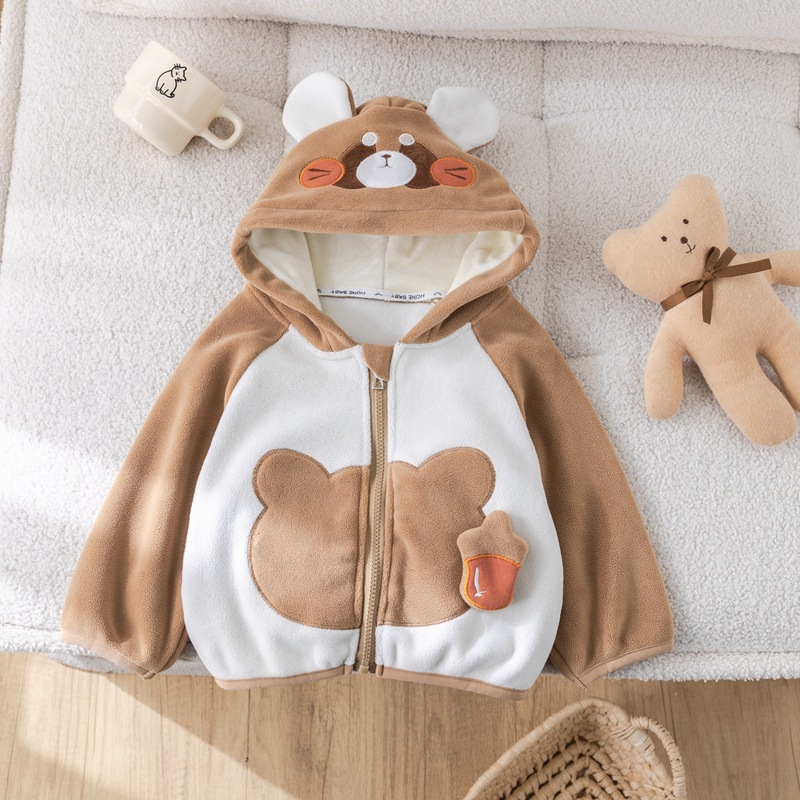 Niños otoño invierno chaqueta de terciopelo nuevo chaqueta con capuz para niños y niñas gruesa cremallera cardigan moda infantil de dibujos animados