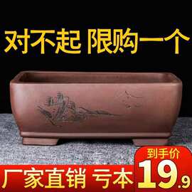 宜兴紫砂花盆长方形特大号底座托盘盆景盆简约绿植小陶瓷彩绘其他