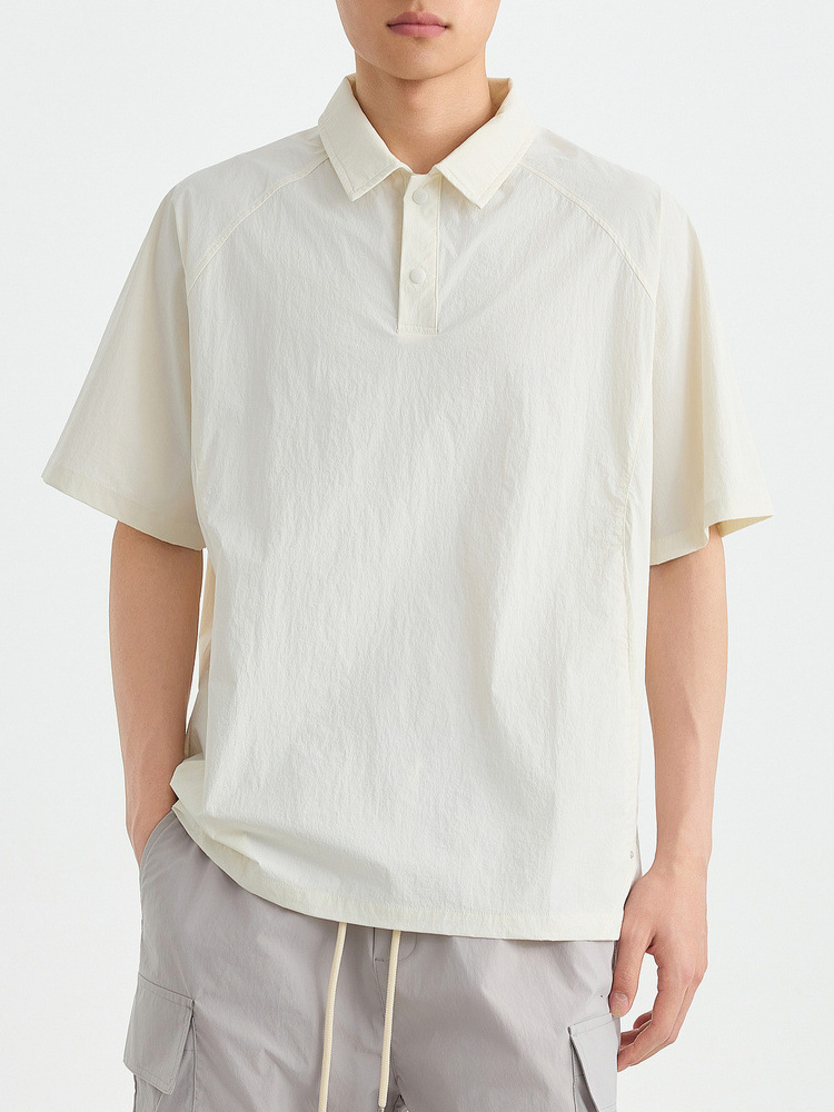 Áo polo nam tay raglan thể thao thành phố, chất liệu nhẹ khô nhanh — Màu trắng sữa chi tiết 4