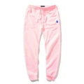 Pink pants with blue label