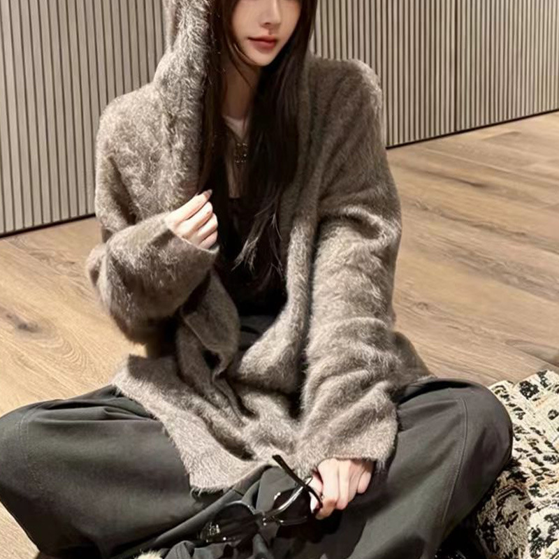 [Not Machine Washable] Version 3.0 Oversized Hooded Yak Wool 5-Color Knitted Cardigan New Style