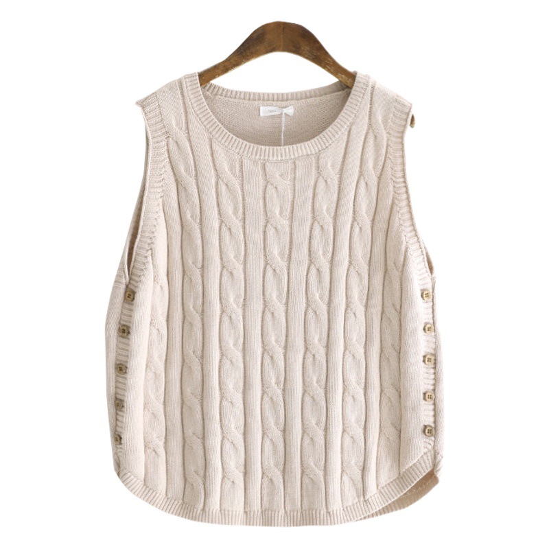 Otoño diseño artístico nicho color sólido Chaleco de punto giro de las mujeres sueltas de dos lados botón suéter chaleco superior