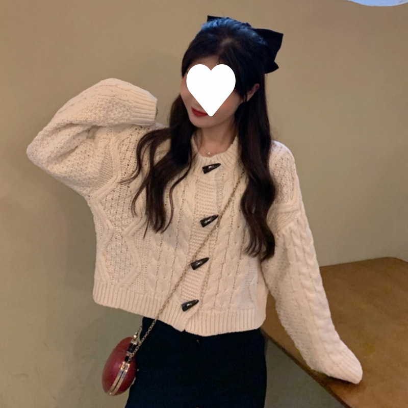 Suéter rojo mujer otoño e invierno con un sentido de diseño nicho retro suave perezoso chaqueta de punto de manga larga en...