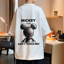 港风短袖t恤潮流百搭字母印花半袖体恤夏季宽松圆领米奇休闲上衣