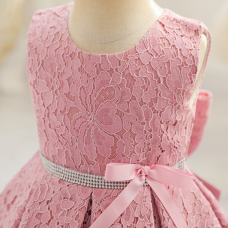 thumbnail image 4 of Vestido de niña de un año de encaje, vestido de princesa para niña de las flores, lazo, disfraz de pasarela, 4 of 6