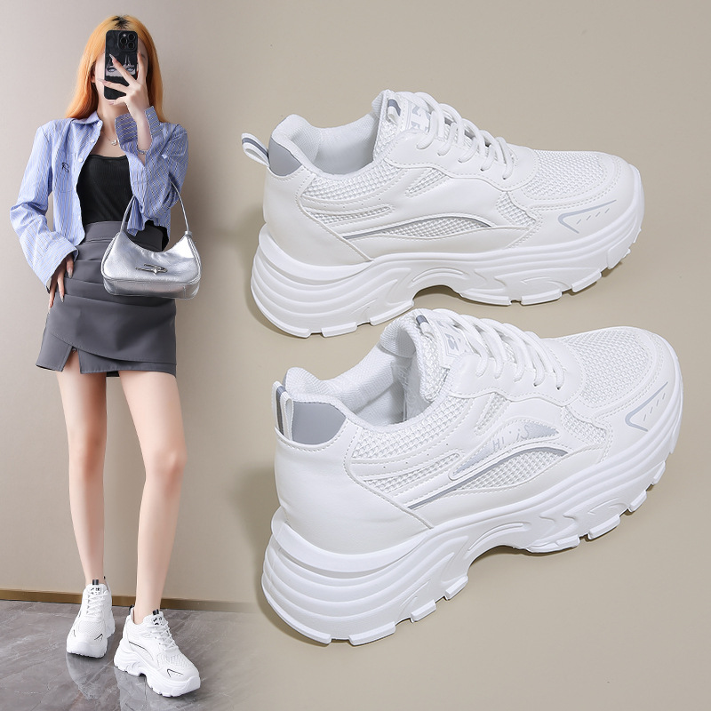Sports Shoes 2025 Summer New Round Toe Fashion Mesh Breathable Shallow Casual Shoes Platform Heels Women's Shoes