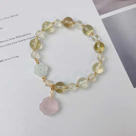 黄水晶和田玉粉晶玫瑰吊坠单圈手链简约汉服禅意diy手工串珠饰品