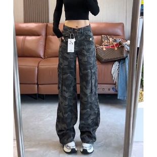 Camouflage Cargo Jeans for Women, New Style, American Retro, Heavy-Duty, High-Waisted, Slimming, Loose Wide-Leg Pants for Women, High Street