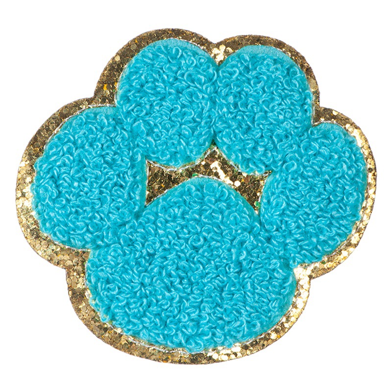 Glitt ordenador bordado borde dorado chenille toalla bordado pegatinas de tela planchado autoadhesivo lindo perro pata parche pegatinas