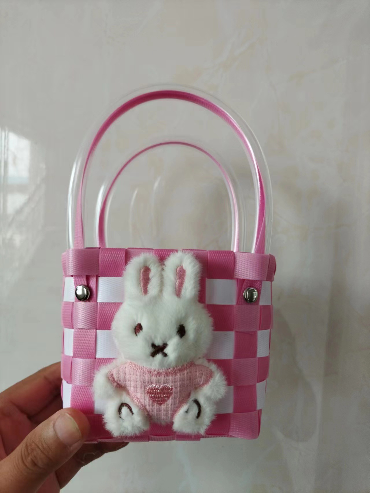 Pequeño Libro Rojo frito calle cesta de verduras bolso tejido color tejido cesta de verduras bolsa portátil cesta de dibujos animados DIY regalo