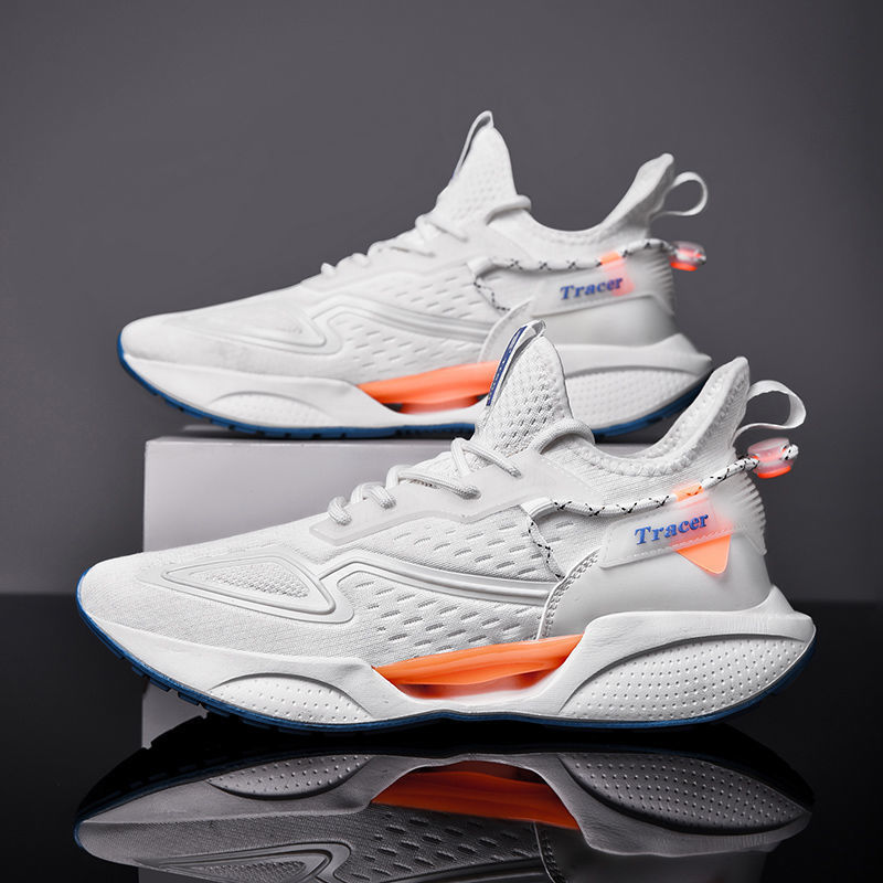 Lightweight shock-absorbing white breathable running sneakers for…