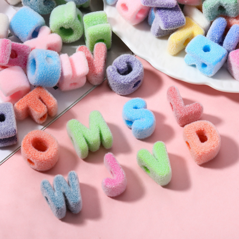 Colorful Acrylic Large-Hole Flocked English Letter Beads, Loose Beads, DIY Jewelry Accessories, Phone Chain Accessories Colorful Acrylic Large-Hole Flocked English Letter Beads, Loose Beads, DIY Jewelry Accessories, Phone Chain Accessories