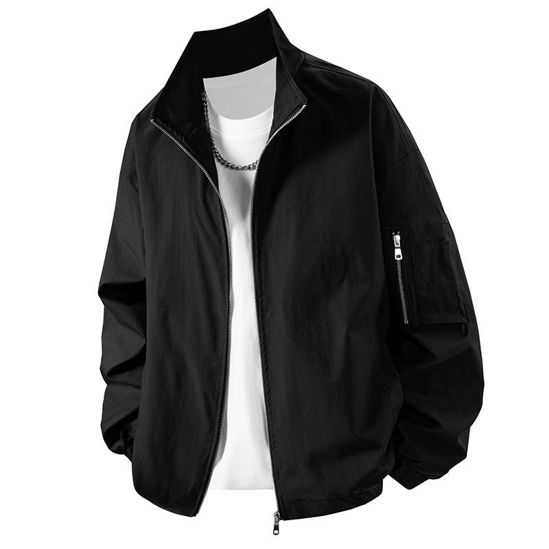 二开爆款纯色棒球领飞行员夹克男青年春秋季休闲时尚百搭棒球服外