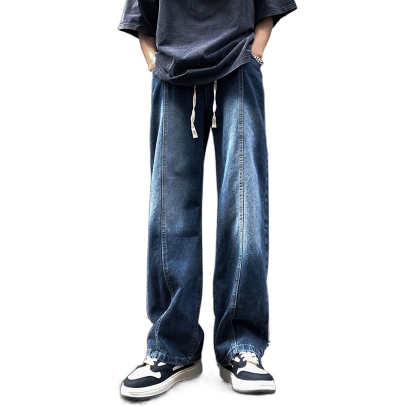 Vaqueros degradados lavados vintage para hombre, estilo fino de verano, cordón recto, marca de moda, vibe americano, pantalones largos casuales de la calle principal