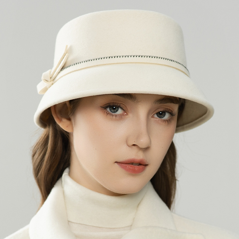Mũ len nữ beanie phong cách Pháp trang trí nơ, chất len pha cao cấp ấm áp — màu đen