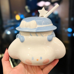 Cute Fufu Dog Ceramic Cup with Lid Spoon Couple Water Cup Soft Cute Healing Breakfast Mug with Straw 