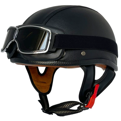Motosiklet kaskı (dəbilqə) — helmet small helmet body - black-flat-leather-helmet-square-retro-mirror-m