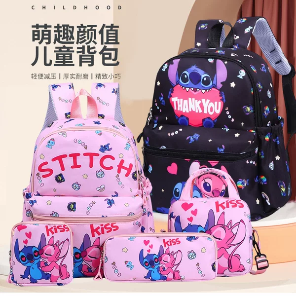 Cross-Border Stitch Small School Bag Cartoon Cute Stitch Elementary School Student Backpack Four-Piece Set Children's Backpack