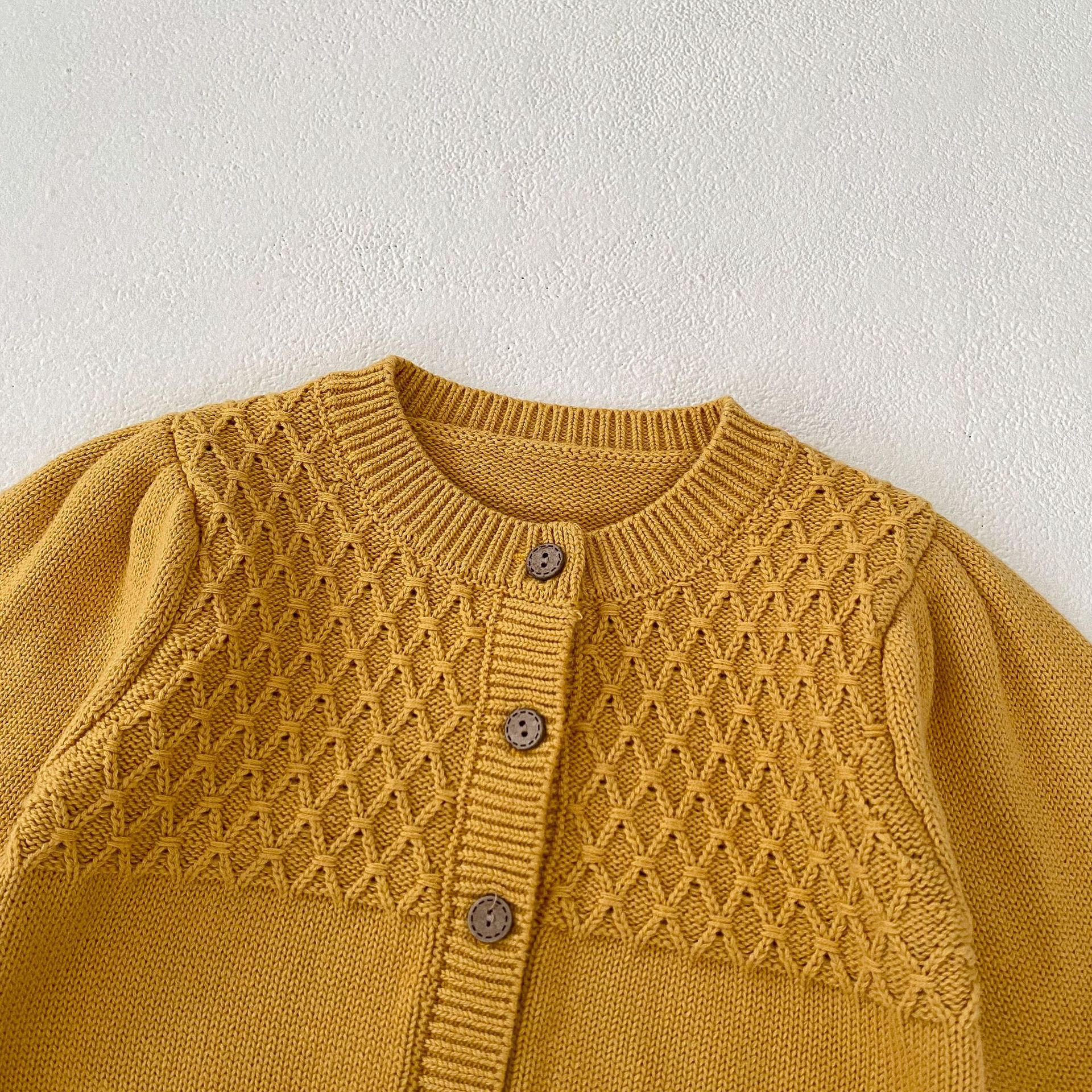 Proljetna 2024. žuta pletena jakna za dojenčad i djevojčice + jednobojni kaput na naramenice, set od 2 dijela dostupan za sortiranje_voghion.com