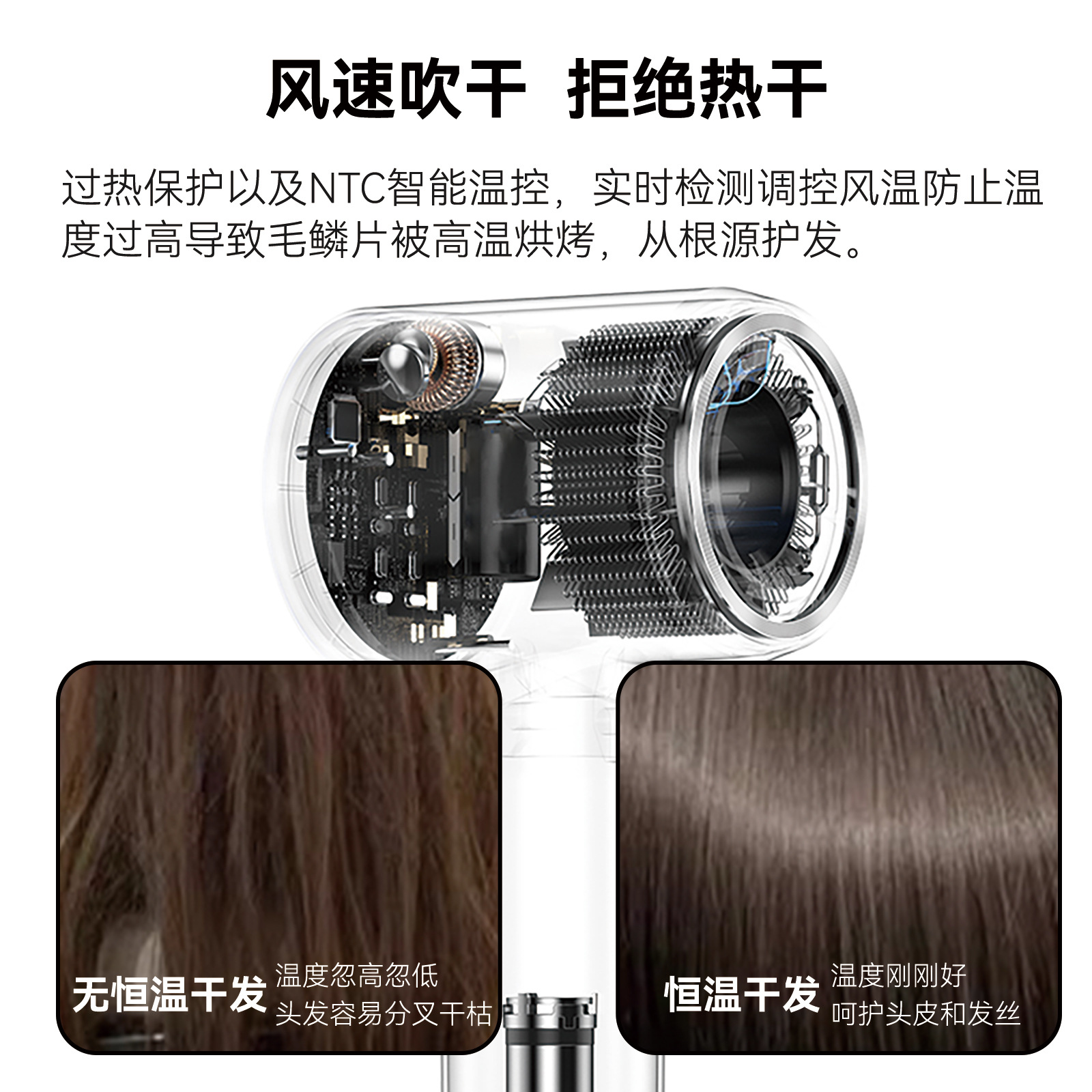 Estilo caliente japonés y coreano Secador de pelo hueco de alta velocidad Secador de pelo de dormitorio doméstico Secador de pelo eléctrico sin escobillas de iones negativos al por mayor