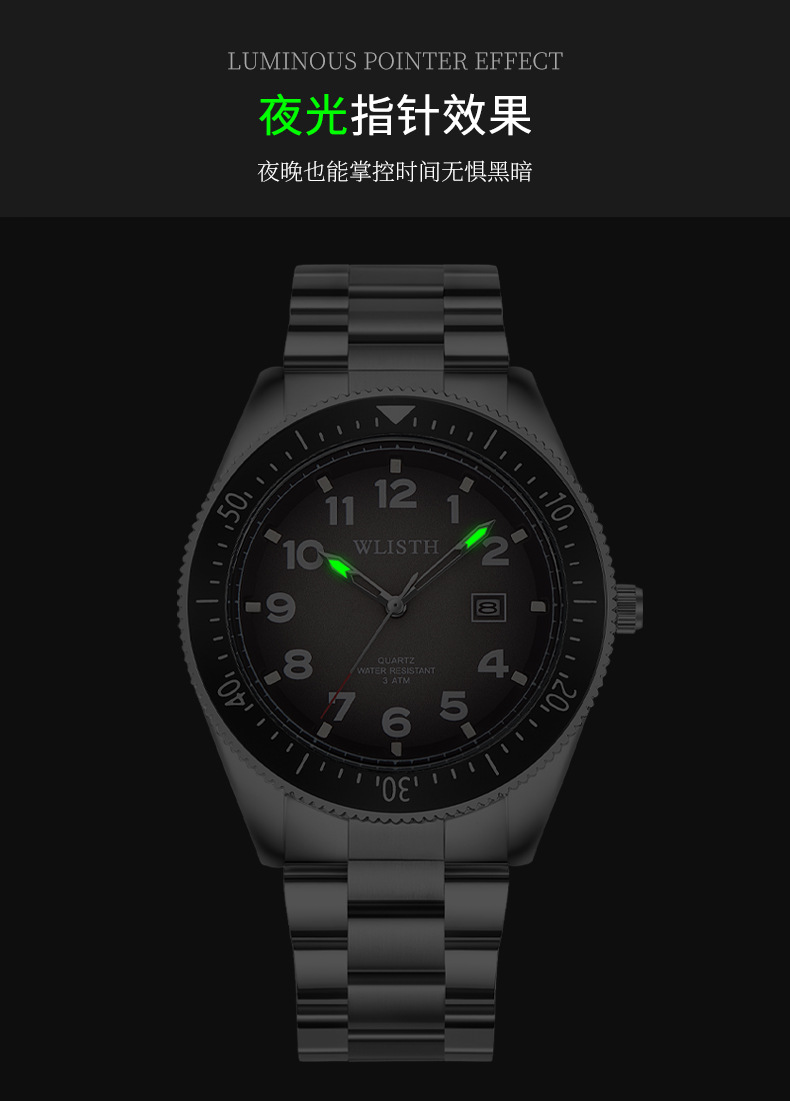 Title 7, Erkek Su Geçirmez Işıklı Takvimli Kuvars Saat Ç...