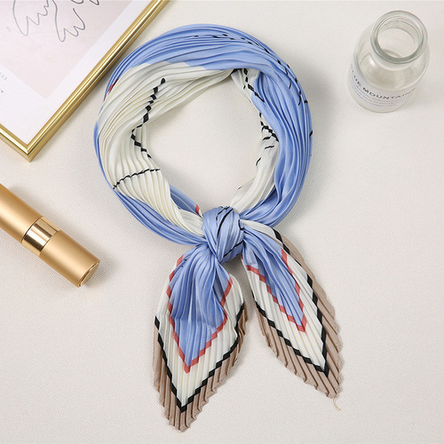 Wrinkled small silk scarf for women, chiffon printed professional decorative scarf, Korean style, trendy, suitable for spring and autumn, pairs with shirts, small scarf