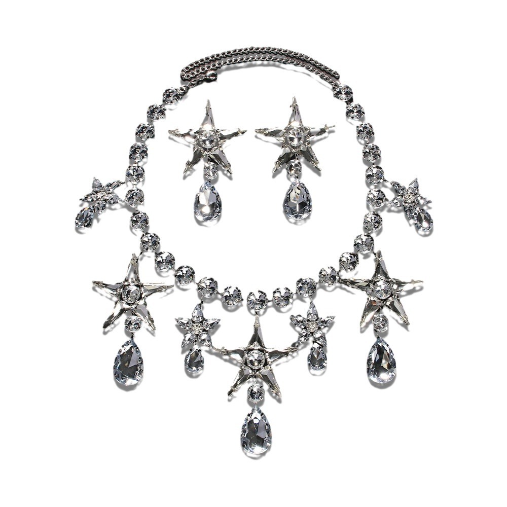 Nuevo collar de diamantes de imitación pendientes traje europeo y americano exagerado estrella de cinco puntas reina joyería conjunto