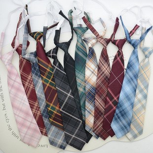 Jk Tie Plaid Women's Knot-Free Student Preppy Style Japanese Style Short Uniform School Uniform Accessories Lazy Ready Stock