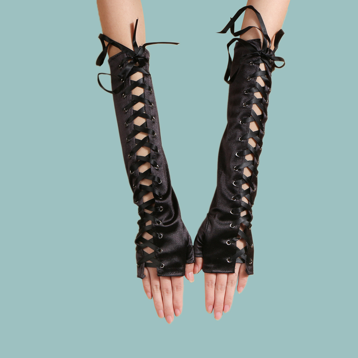 Fashion black long laceup decorative glovespicture4