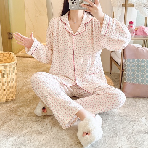 Newborn crepe maternity pajamas for pregnant women, sweat-absorbent and breathable, suitable for pre-pregnancy and post-pregnancy, spring, summer, autumn and winter, maternity pajamas for pregnant women.