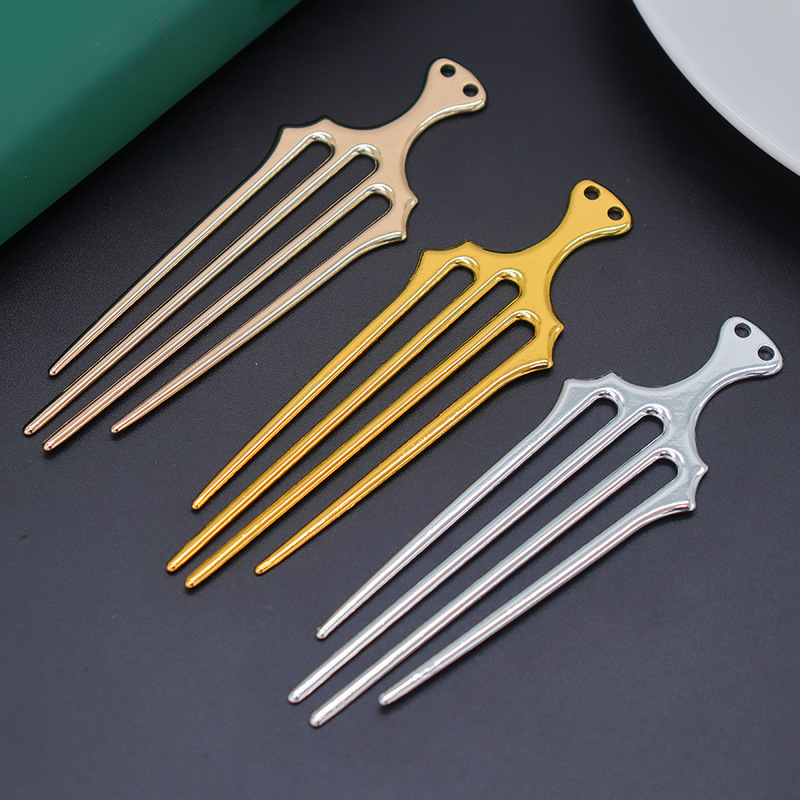 Alloy Electrophoresis Color-Preserving Four-Tooth Sea King Hairpin DIY Retro Han Dynasty National Style Hairpin Flower Hairpin Hair Accessories