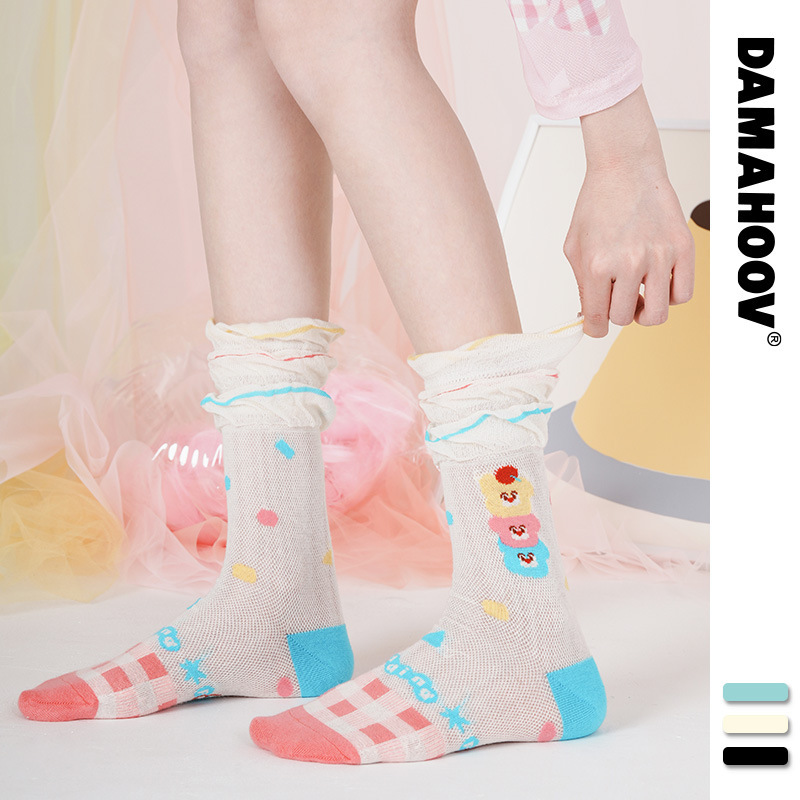 Summer Socks for Women, Bubble Socks, Thin Glass Silk Mid-Calf Socks for Men, Cute Cartoon Illustrations, Breathable Trendy Socks, Cotton