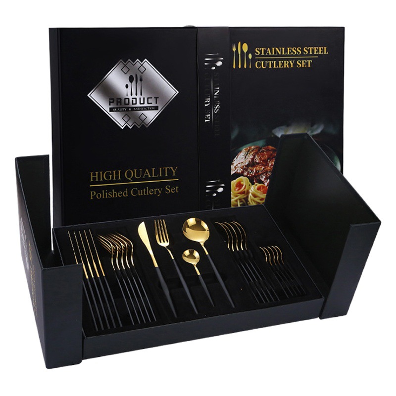 Cuchillo DE MESA DE ACERO INOXIDABLE transfronterizo, tenedor y cuchara conjunto de 24 piezas Portugués vajilla occidental carne cuchillo y tenedor split caja de regalo dividida