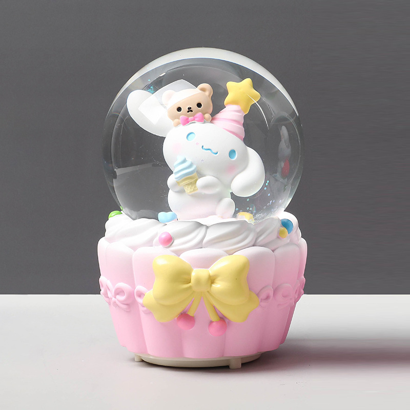 Pequeño libro rojo estilo caliente perro de orejas grandes bola de cristal caja de música nieve brillante niña dormitorio decoración de escritorio regalo