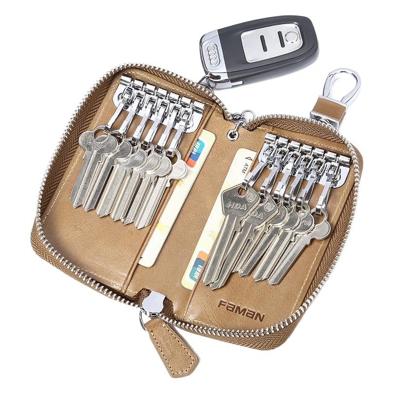 Creative Key Bag Men's Large Capacity Genuine Leather Retro Zipper Key Storage Bag Multifunctional Car Lock Key Bag Cowhide