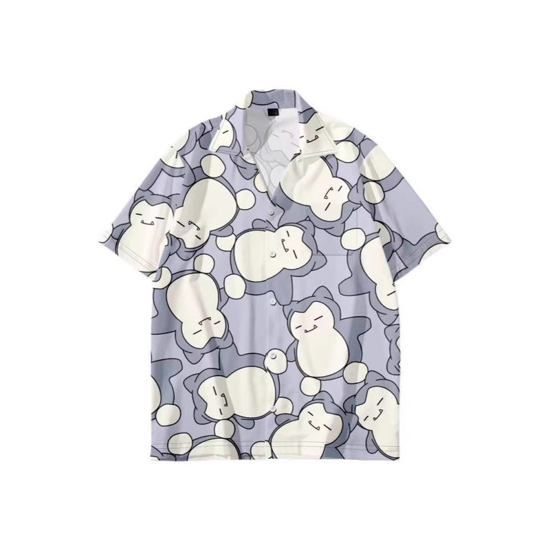 2026 Summer Trendy Brand Cat Print Short Sleeve Shirt Cartoon Anime Unisex Trendy Loose Couple Outfit Comfortable Top