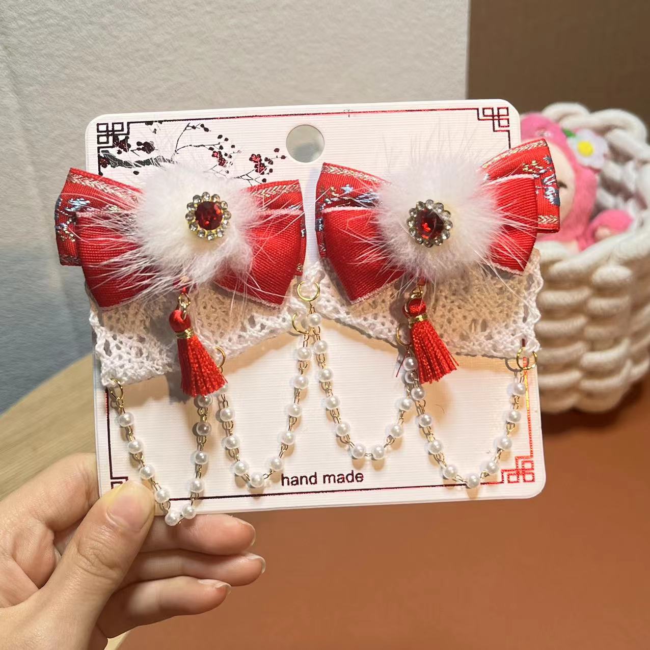 Año Nuevo horquilla accesorios para el cabello de los niños Hanfu estilo antiguo borla arco horquilla niña bebé peluca trenza cabeza Accesorios