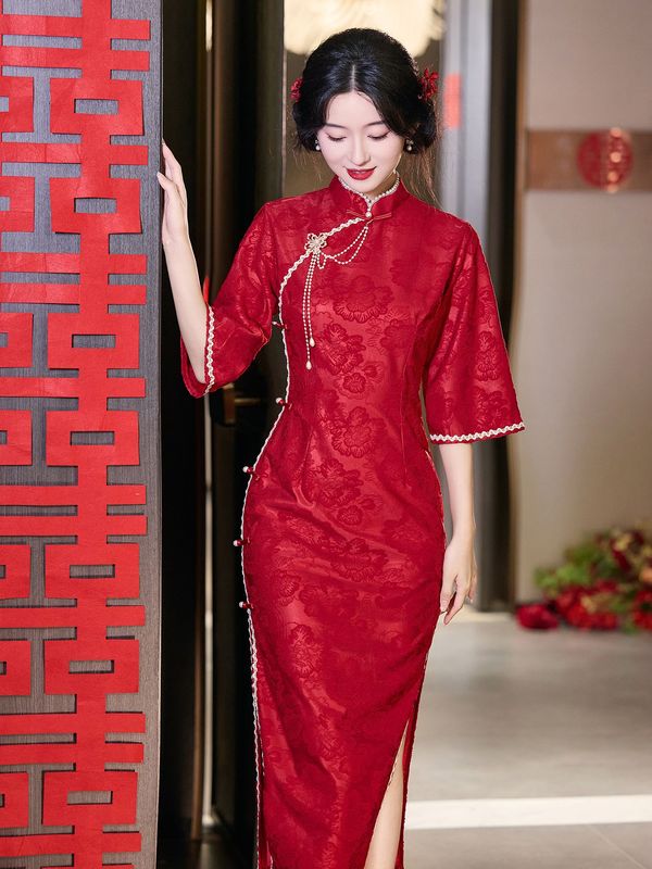 红色敬酒服旗袍2025年新款优雅复古气质年轻款新娘结婚绝美连衣裙|undefined