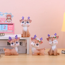 新款可爱卡通萌宠梅花鹿树脂摆件创意家居客厅玄关装饰车载摆件