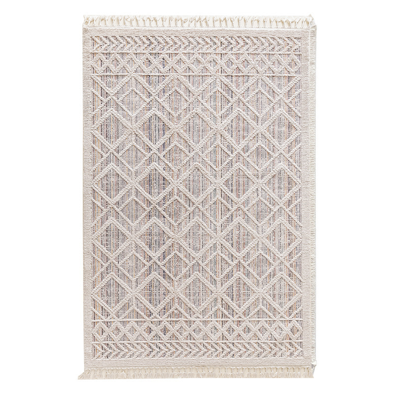 Moroccan Nordic style living room carpet, ins bedroom bedside cotton and linen woven rug with tassel decoration