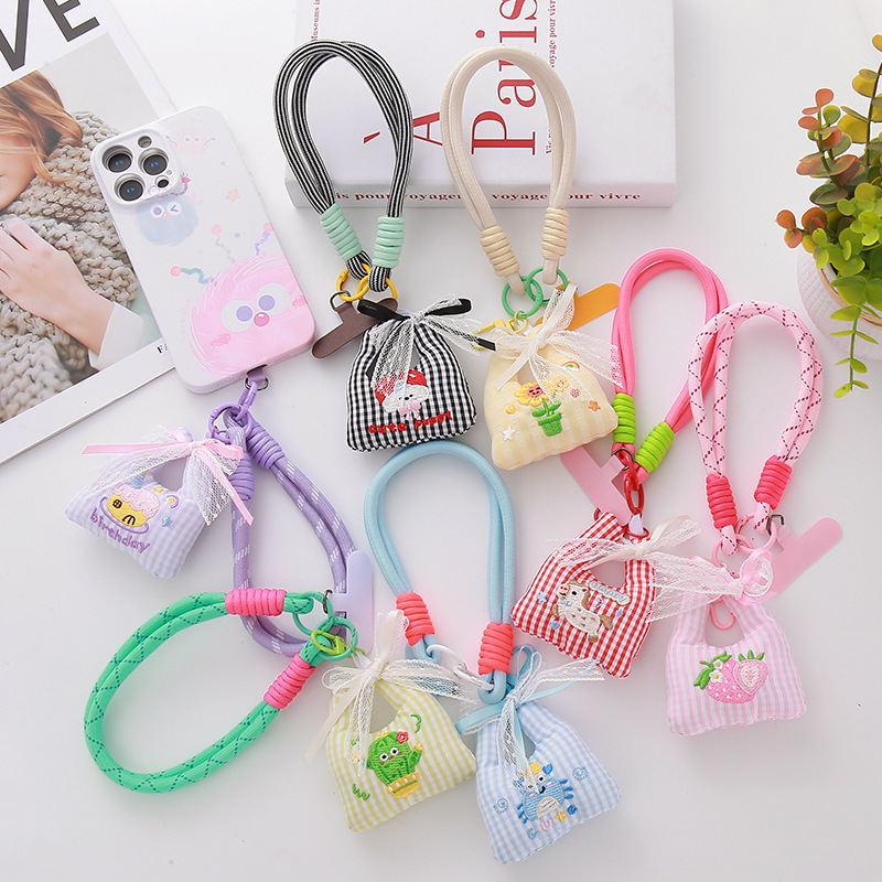Cartoon Fabric Tote Bag Phone Lanyard Dopamine Short Wrist Strap Color Matching Anti-Drop Phone Case Accessory Cartoon Fabric Tote Bag Phone Lanyard Dopamine Short Wrist Strap Color Matching Anti-Drop Phone Case Accessory