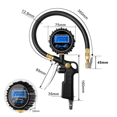 Air pressure gauge/tire pressure gauge Gun, Blue Display, European