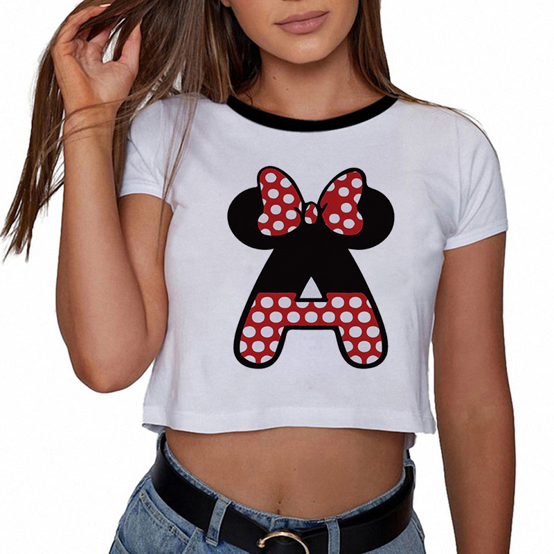 26 English Letter Crop Tops Cropped sexy 26 Letter printed dignified T-shirt for women