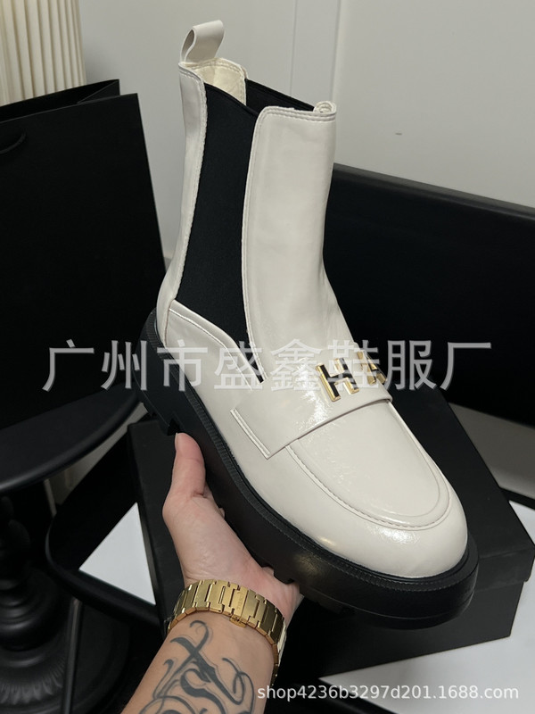 2025冬季新款小香风字母扣厚底短靴女弹力显瘦粗跟切尔西靴外贸|undefined