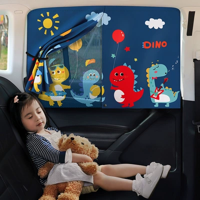 Children's Car Window Sunshade Magnetic Double-Layer Perspective Mesh Sun Protection Heat Insulation Light Blocking Side Window Cartoon Curtain