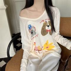 漫画犬トップ夏怠惰なルーズデザイン漫画プリント長袖 Tシャツ女性の薄い日焼け止め