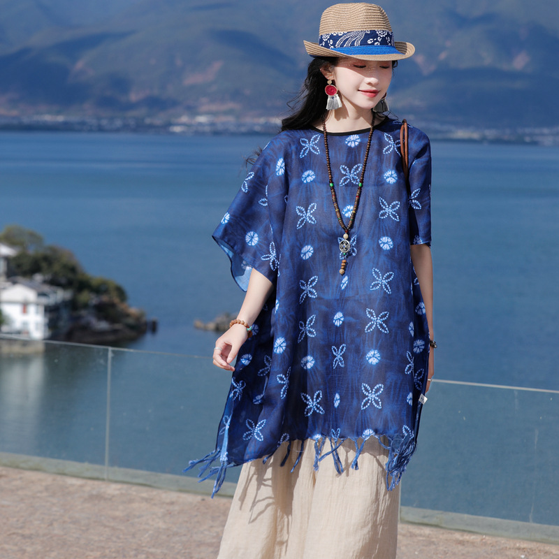 Primavera y verano nueva bufanda de tela escocesa teñido retro estilo étnico largo borla chal viaje protección solar capa decorativa para mujeres