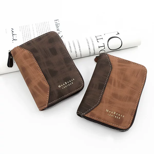 Stitching Frosted Pattern Men's Vertical Chain Short Bag Bronzing Character Large Capacity Card Bag Clutch Bag Coin Bag Wallet