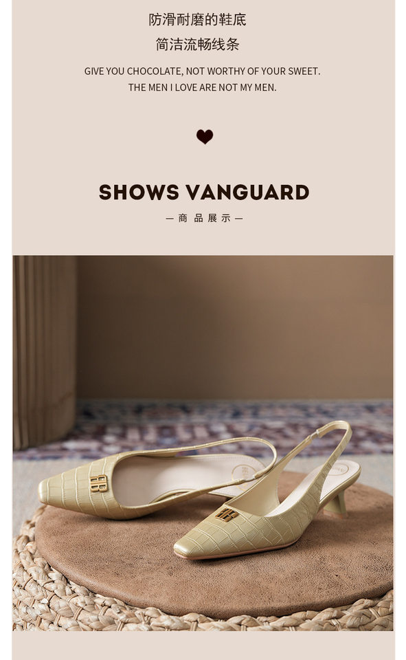 Sandal nữ bít mũi hở gót mũi vuông nhỏ vân cá sấu khóa kim loại, gót vuông 3–6 cm — Màu trắng ngà, Màu vàng nhạt, màu đen chi tiết 7