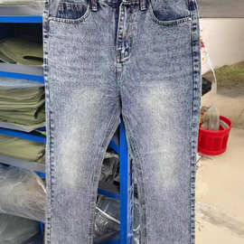 秋季重磅外贸男士直筒宽松牛仔裤水洗休闲九分长裤子日系阔腿百搭